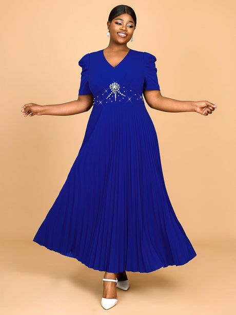 AOMEIDRESS Spring Wedding Guest Dress Short Sleeve Blue Style
