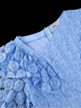 AOMEIDRESS A Line Lace Dress Irregular Neck Short Sleeves Hollow Out