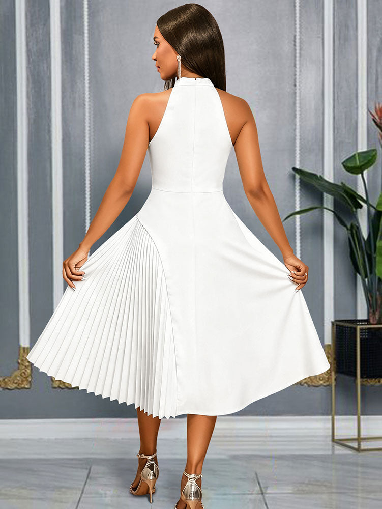 AOMEIDRESS Elegant A Line Pleated Dress Halter Neck for Party Wedding