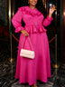 AOMEIDRESS Chic Chiffon Dress O Neck Puff Sleeves Ruffle Belt Peplum