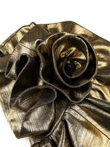 AOMEIDRESS Gold Pleated One Shoulder Party Dress with Ruffled Flower