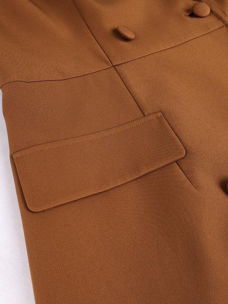 AOMEIDRESS Blazer Midi Dresses Double Breasted Belted Long Sleeves