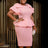AOMEIDRESS O Neck Dress Bowtie Beading Short Sleeves Peplum Bodycon