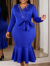 AOMEIDRESS Women Elegant Mermaid Dress Beaded V Neck Long Sleeve Bow