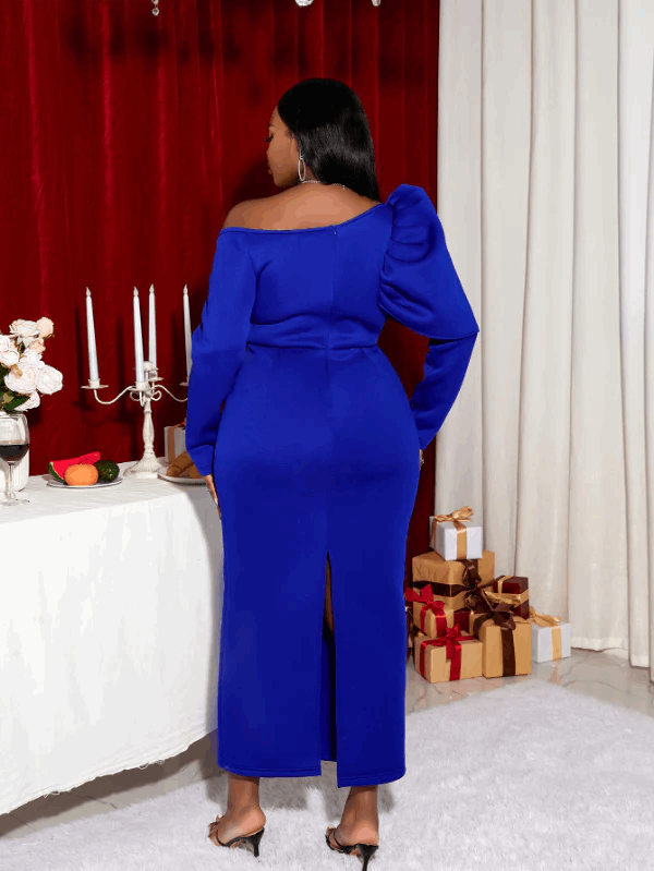 Aomei Off Shoulder Long Sleeve Blue Maxi Bodycon Dresses