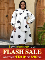 AOMEIDRESS Full Sleeve Polka Dots Print Casual Sash A-line Party Dress