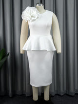 AOMEI White Peplum Two Piece Sets Office Lady