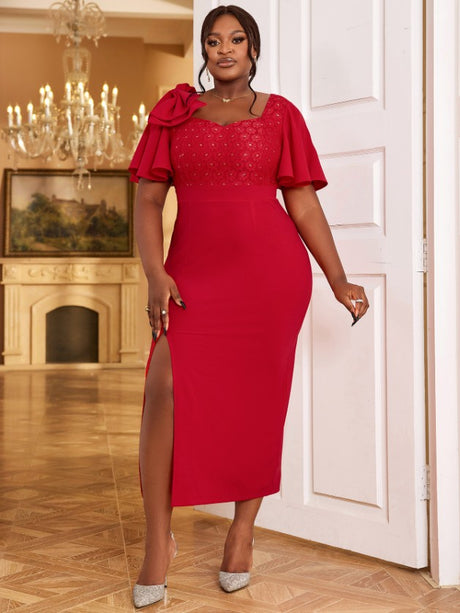 red v neck midi dresses for women