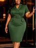 AOMEIDRESS Women Blazer Dress Notched Collar Short Sleeve Belt Office