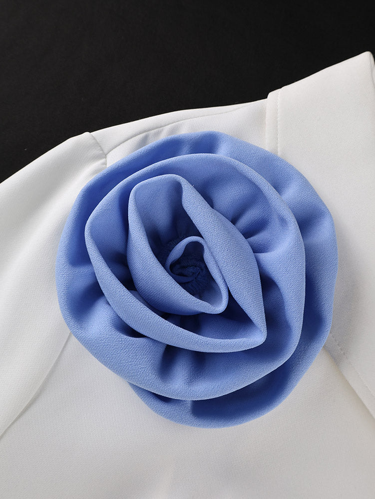 AOMEIDRESS Two Pieces Set 3D Flower Blazer Coats Tops A Line Dresses