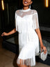 AOMEIDRESS Chic Fringe Dress Sheer Neckline Package Hip Party Gowns