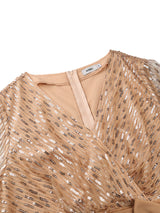 AOMEIDRESS Chiffon A Line Dresses Sequins V Neck Flare Sleeve Lace Up