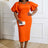 orange v neck puff sleeve dresses for women