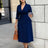 Elegant A Line Blazer Dress Notched Lapel Three Quarter Sleeves with Belted Navy Blue（ AE existing skus） / S