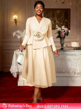 Elegant A Line Dress Peplum 3D Flower Patchwork Mesh Party Outfit Apricot / L