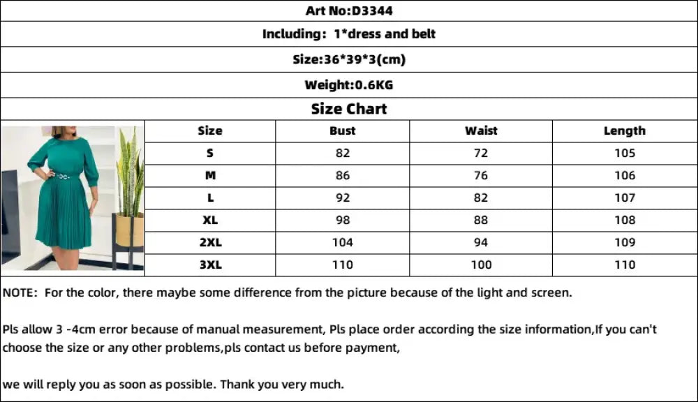 Elegant A Line Midi Pleated Dresses Women O Neck Three Quarter Sleeves Waist Belt