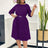 Elegant A Line Midi Pleated Dresses Women O Neck Three Quarter Sleeves Waist Belt PURPLE / S