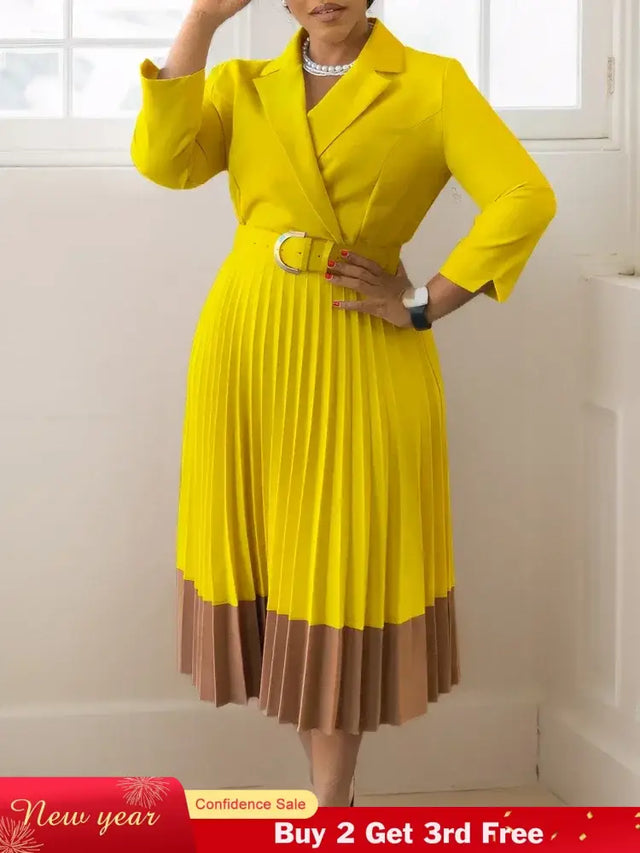 Elegant A line Pleated Blazer Dresses for Women High Waisted Party Suit