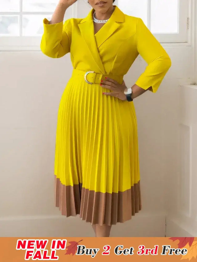 Elegant A line Pleated Blazer Dresses for Women High Waisted Party Suit