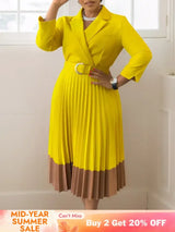 Elegant A line Pleated Blazer Dresses for Women High Waisted Party Suit