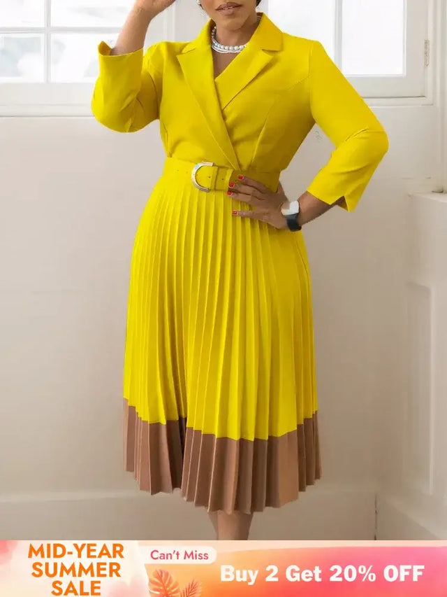 Elegant A line Pleated Blazer Dresses for Women High Waisted Party Suit
