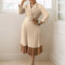 Elegant A line Pleated Blazer Dresses for Women High Waisted Party Suit Khaki / S
