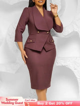 Elegant African Women Church Dresses Lapel Collar Three Quarter Sleeve