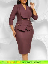 Elegant African Women Church Dresses Lapel Collar Three Quarter Sleeve