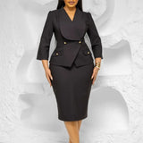 Elegant African Women Church Dresses Lapel Collar Three Quarter Sleeve