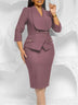 Elegant African Women Church Dresses Lapel Collar Three Quarter Sleeve - Brown / S