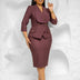 Elegant African Women Church Dresses Lapel Collar Three Quarter Sleeve Brown / S