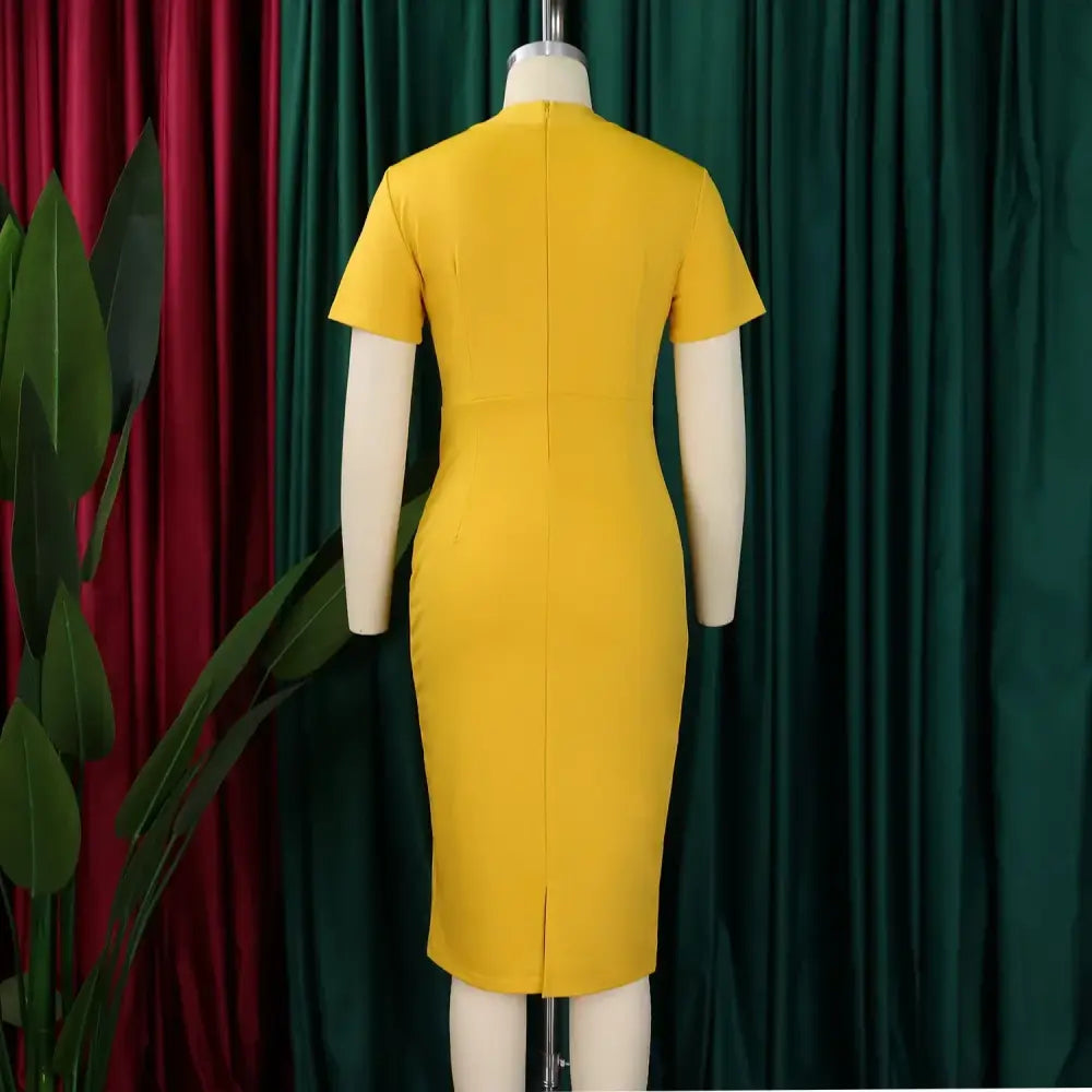 Elegant Church Dresses for Women Bodycon Short Sleeves Buttons Package Hip