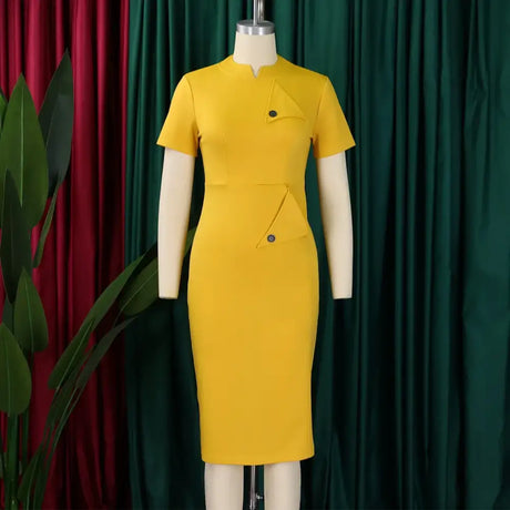 Elegant Church Dresses for Women Bodycon Short Sleeves Buttons Package Hip