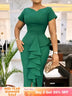 Elegant Church Dresses for Women Bodycon V Neck Ruffles Short Sleeves Green / S