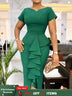 Elegant Church Dresses for Women Bodycon V Neck Ruffles Short Sleeves Green / S