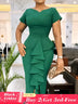 Elegant Church Dresses for Women Bodycon V Neck Ruffles Short Sleeves Green / S