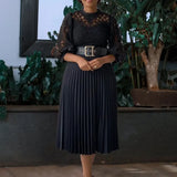 Elegant Church Dresses for Women Lace Hollow Out Patchwork Pleated Female Gowns