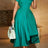 Elegant Church Dresses for Women Pleated A Line Short Sleeves Irregular peacock blue / S
