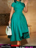 Elegant Church Dresses for Women Pleated A Line Short Sleeves Irregular peacock blue / S