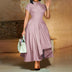 Elegant Church Dresses for Women Pleated A Line Short Sleeves Irregular Pink / S