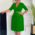 Elegant Church Dresses for Women V Neck Peplum Pleated Waist Belt Green / S