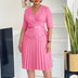 Elegant Church Dresses for Women V Neck Peplum Pleated Waist Belt Pink / S