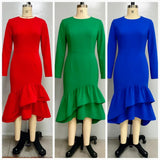 Elegant Church Dresses Long Sleeves Mermaid Ruffles for Women Office Ladies Work Business Party