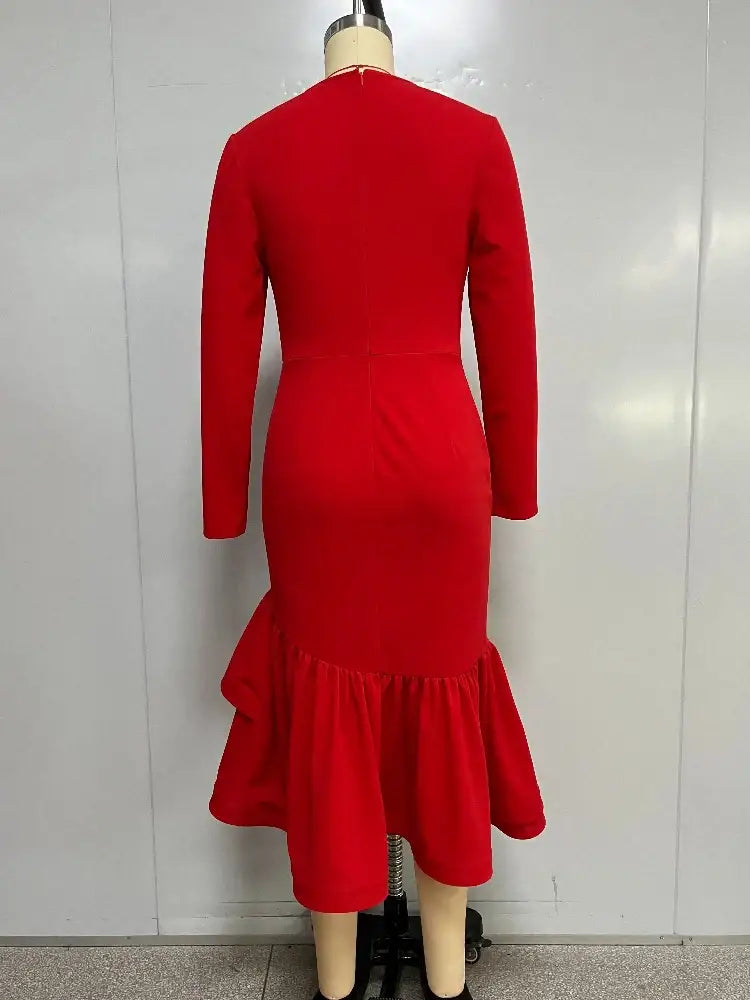 Elegant Church Dresses Long Sleeves Mermaid Ruffles for Women Office Ladies Work Business Party