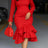 Elegant Church Dresses Long Sleeves Mermaid Ruffles for Women Office Ladies Work Business Party Red / S