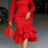 Elegant Church Dresses Long Sleeves Mermaid Ruffles for Women Office Ladies Work Business Party Red / S