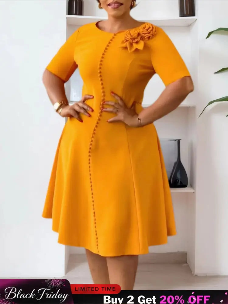Elegant Dresses For Women A Line O Neck Short Sleeves 3D Flower
