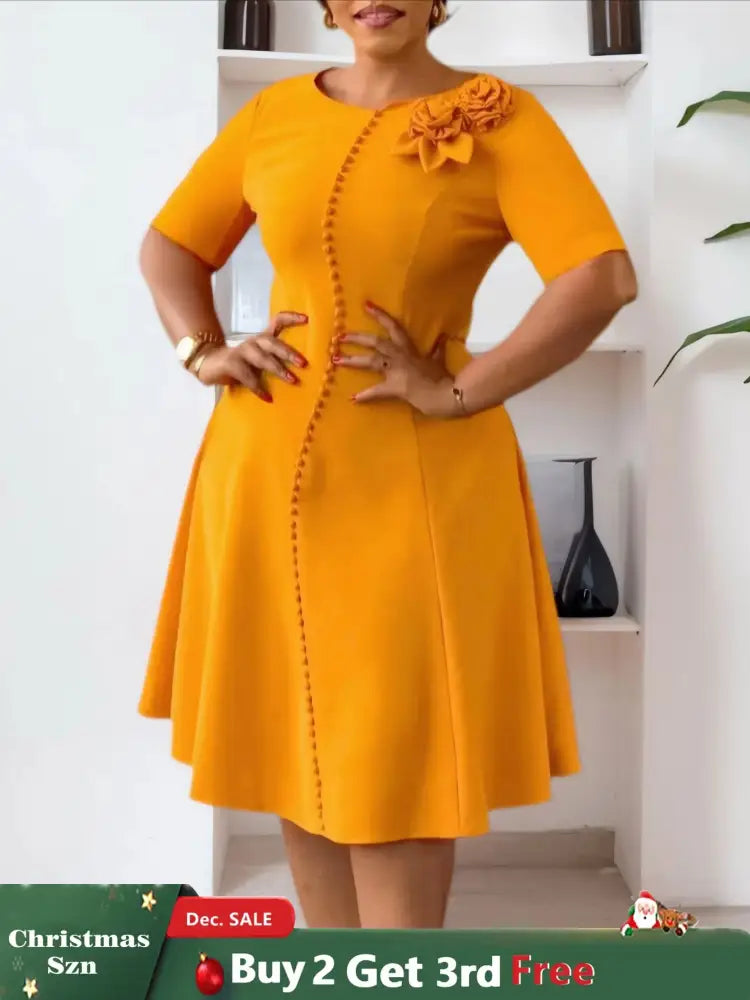 Elegant Dresses For Women A Line O Neck Short Sleeves 3D Flower