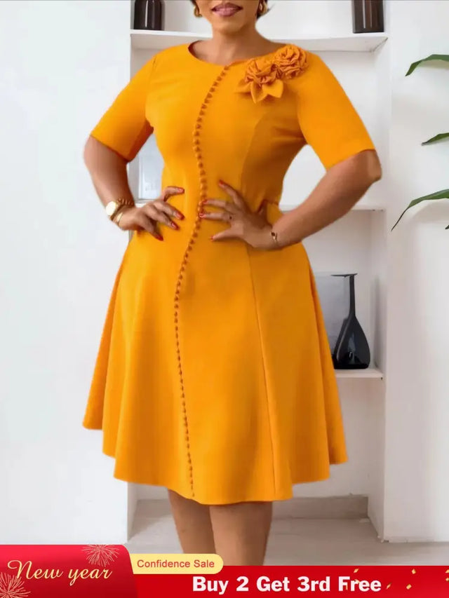 Elegant Dresses For Women A Line O Neck Short Sleeves 3D Flower