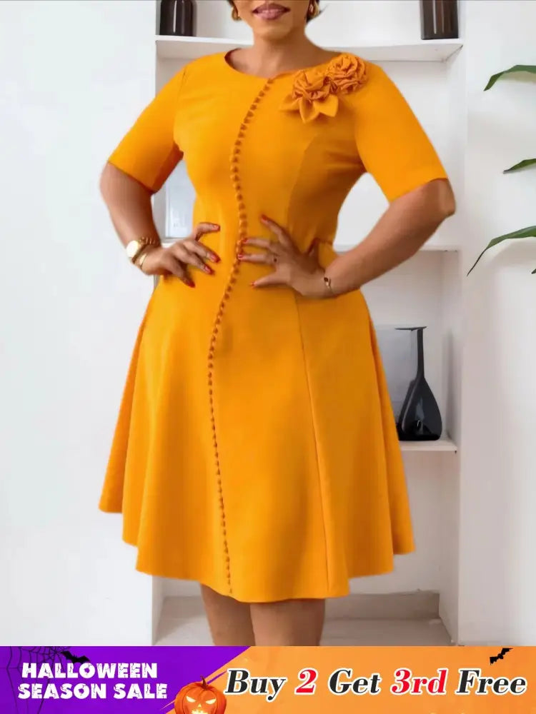 Elegant Dresses For Women A Line O Neck Short Sleeves 3D Flower